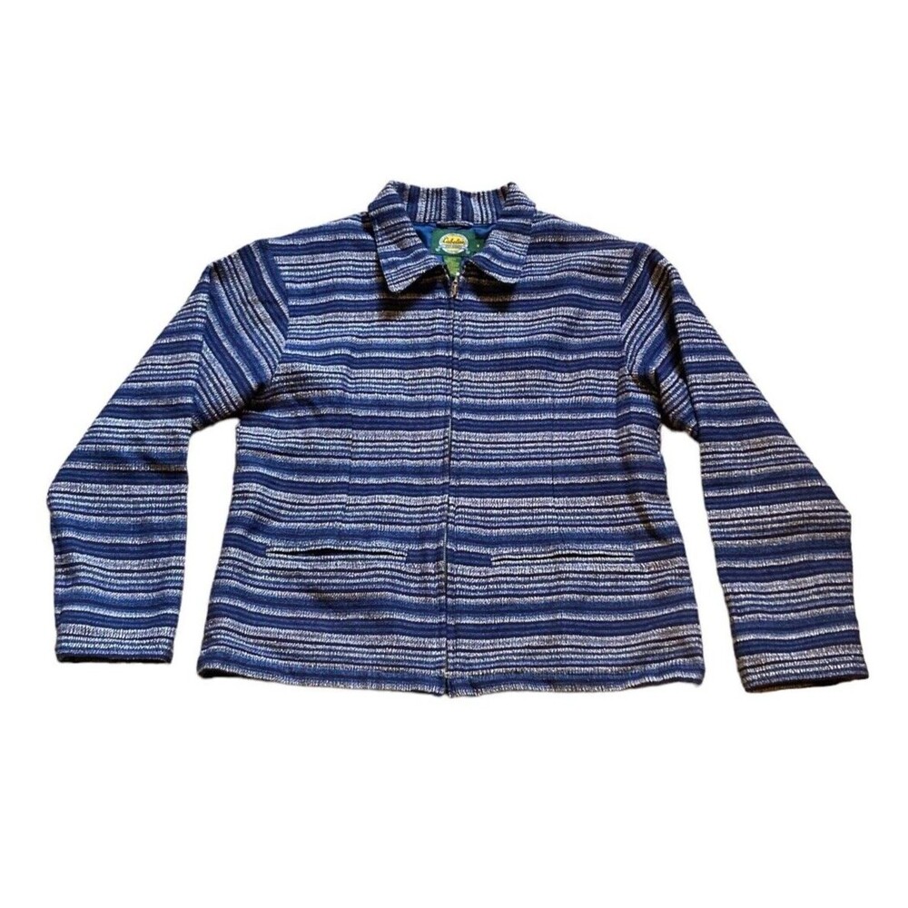Cabela's zip dress jacket women's M blue stripe classic casual outdoors party